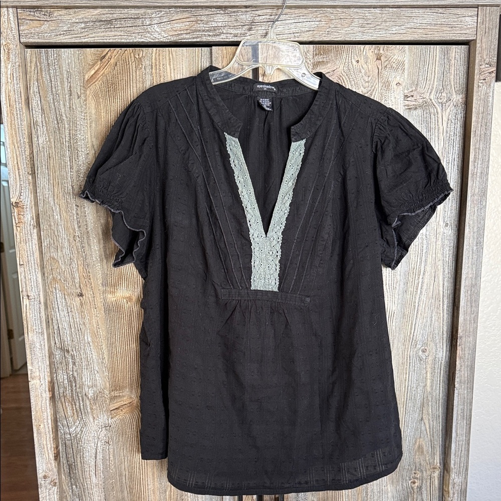 Eyeshadow Black Blouse with Cream Lace V-Inset
